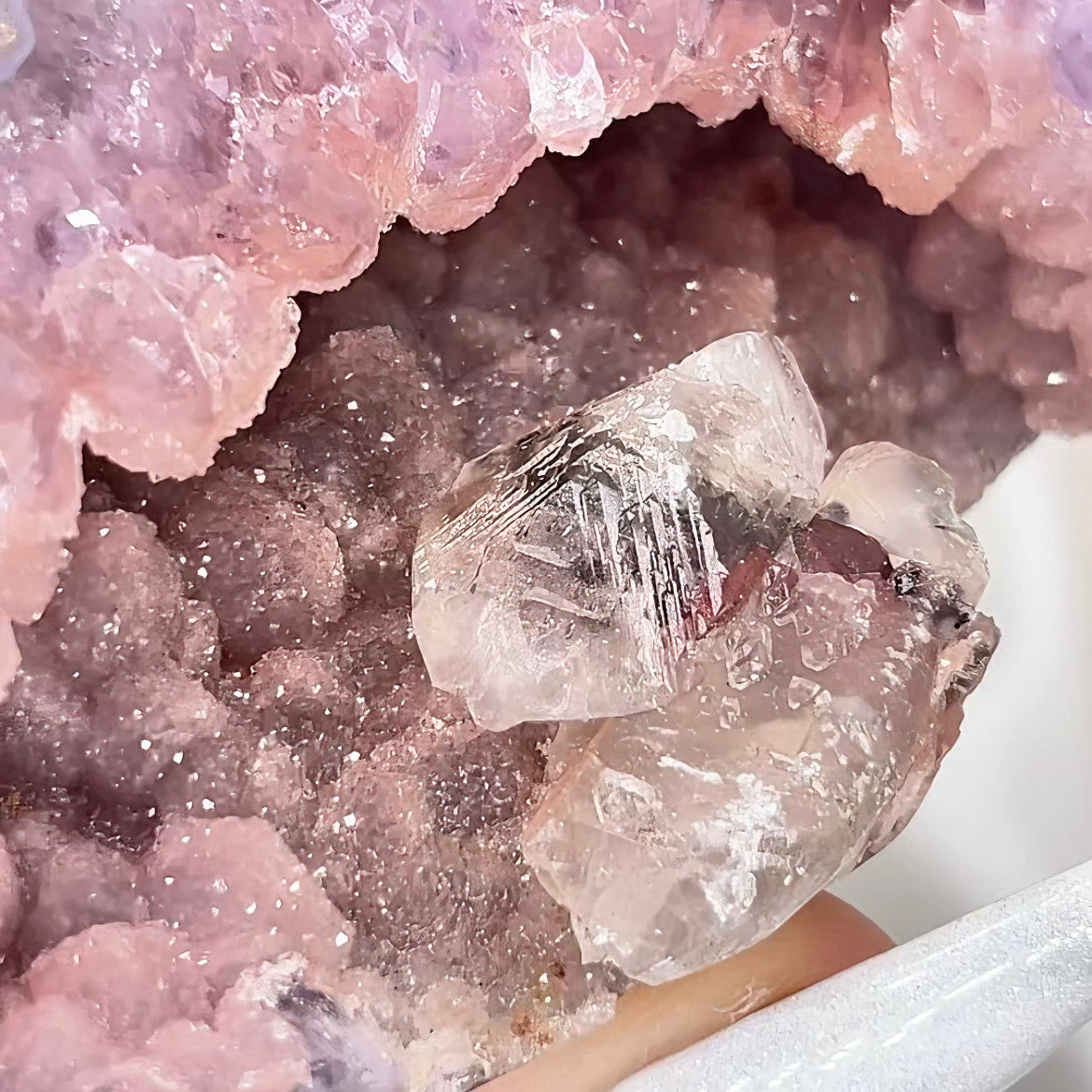 Pink Sugar Amethyst Geode w/ Calcite