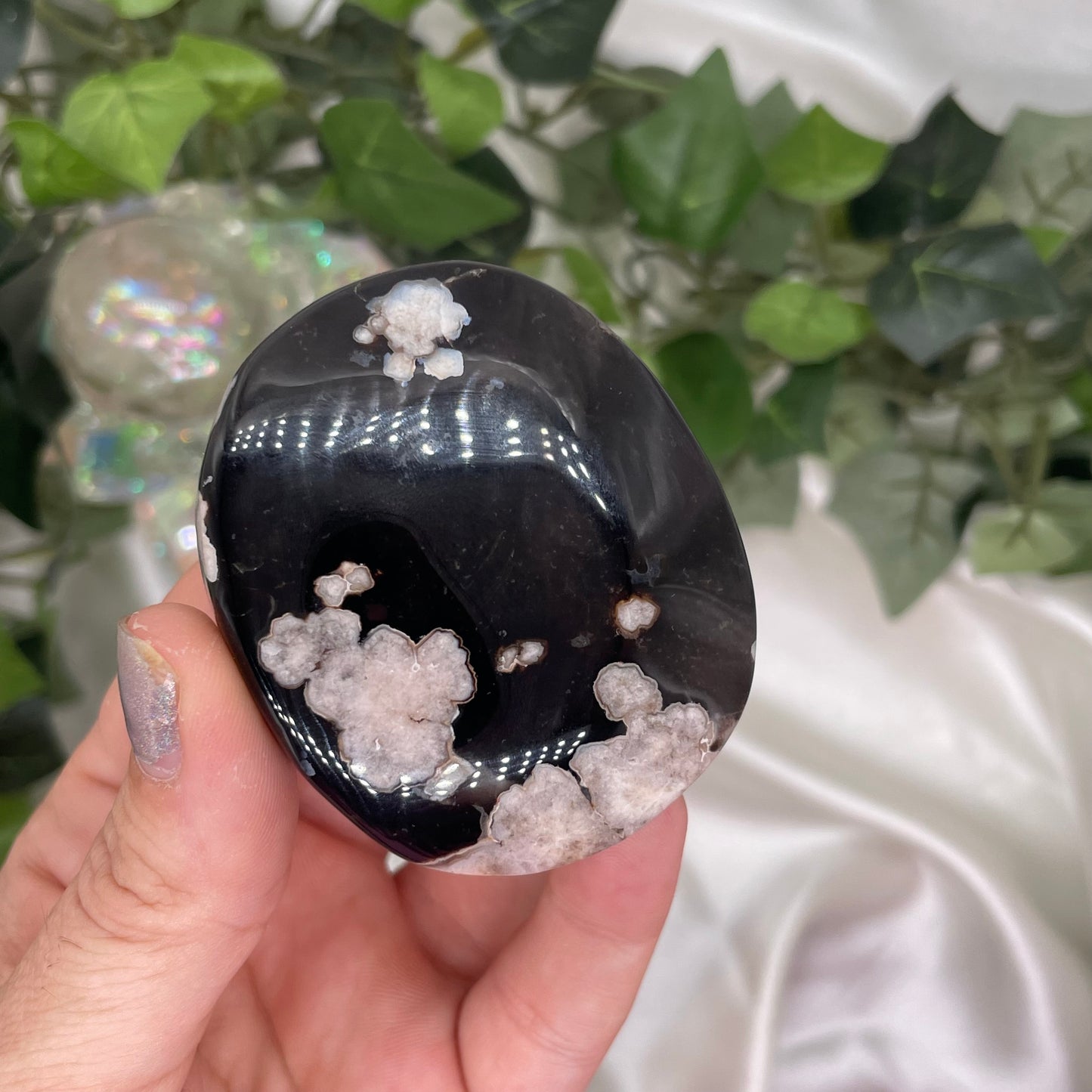 Black Flower Agate Palmstone