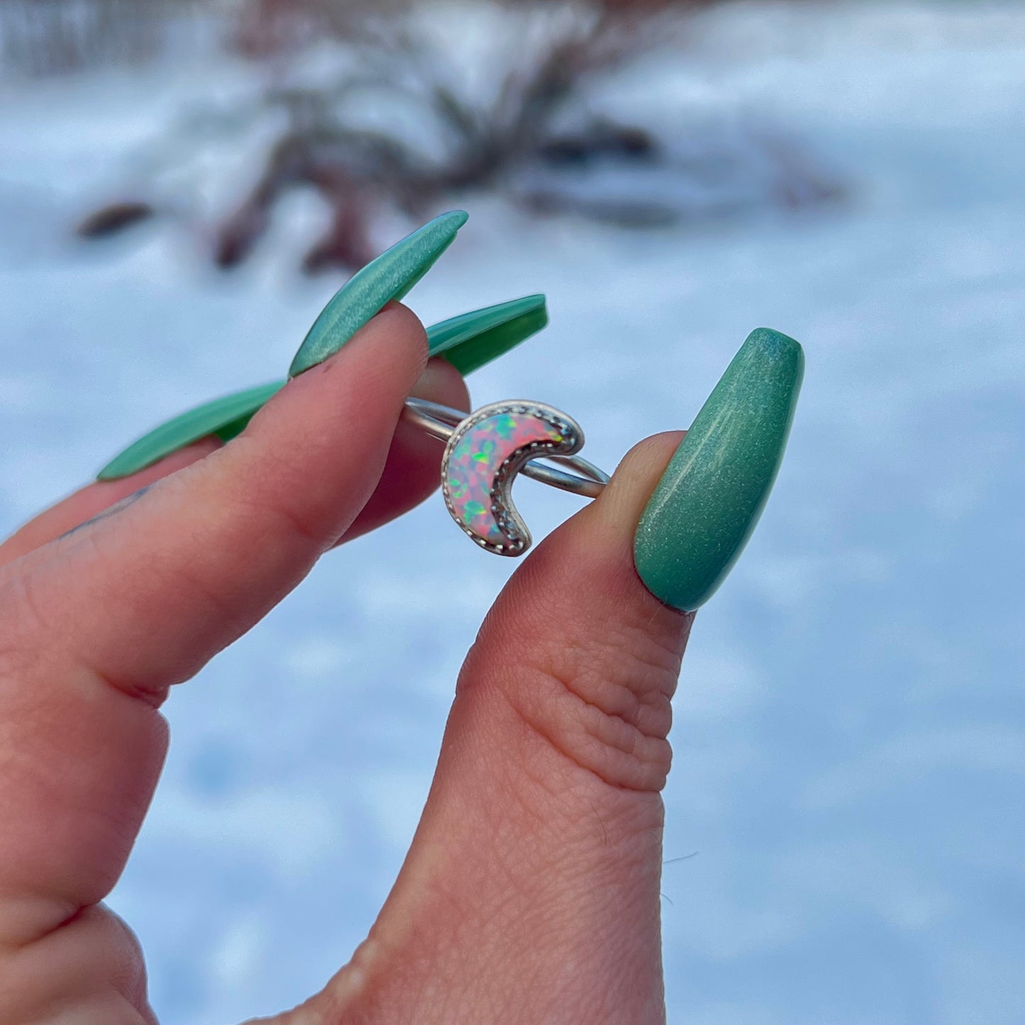 Handmade Opal Moon S925 Ring (sz 8)