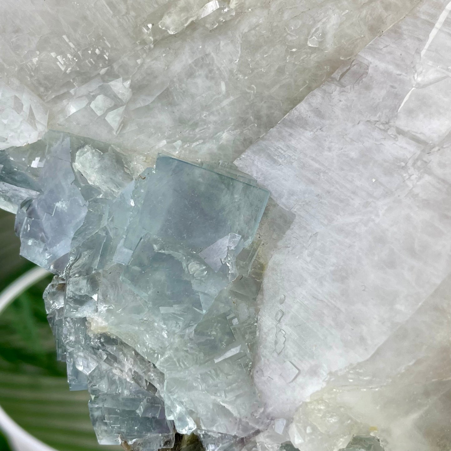 Huge UV Reactive YGX Fluorite w/ UFO Calcite on Quartz
