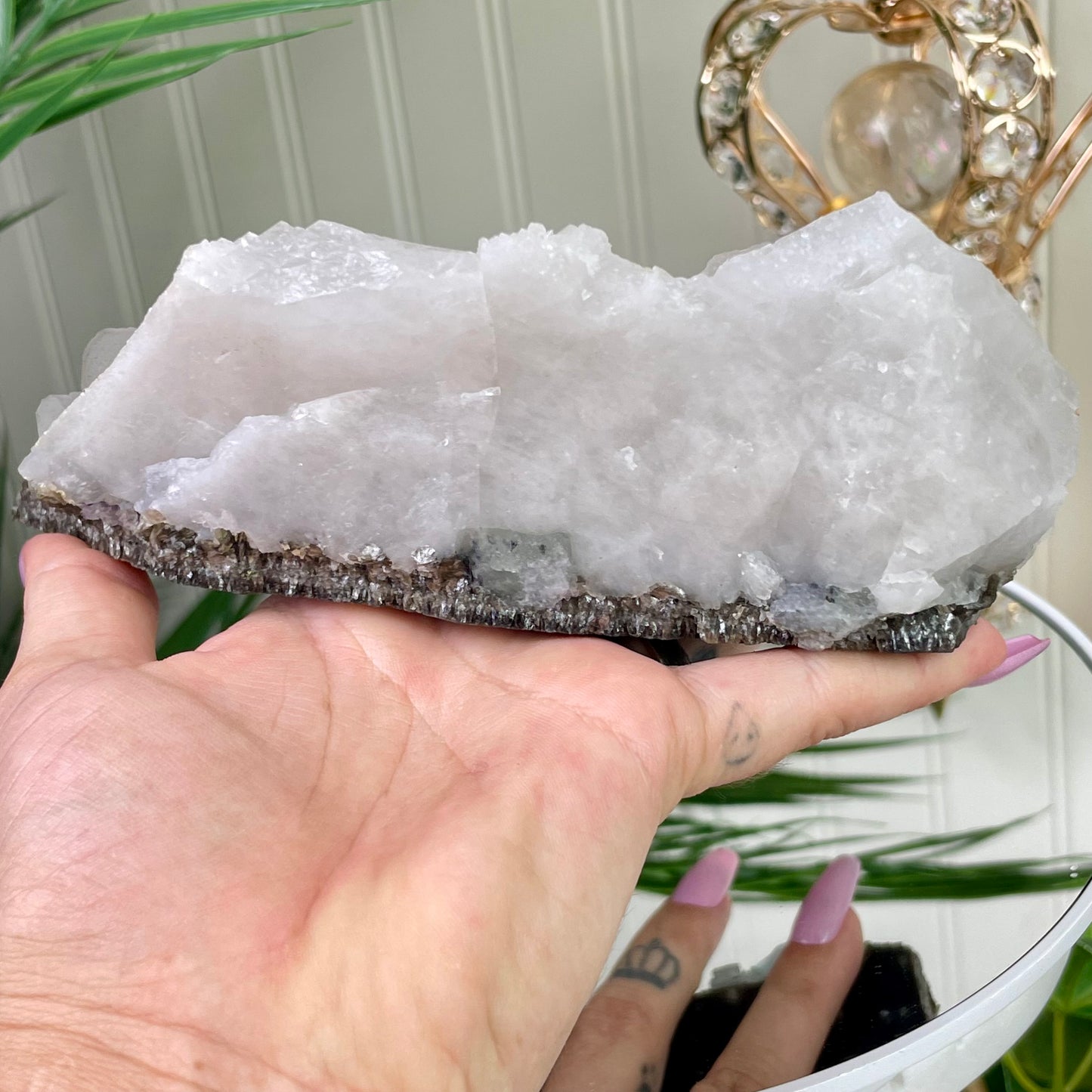 Huge UV Reactive YGX Fluorite w/ UFO Calcite on Quartz