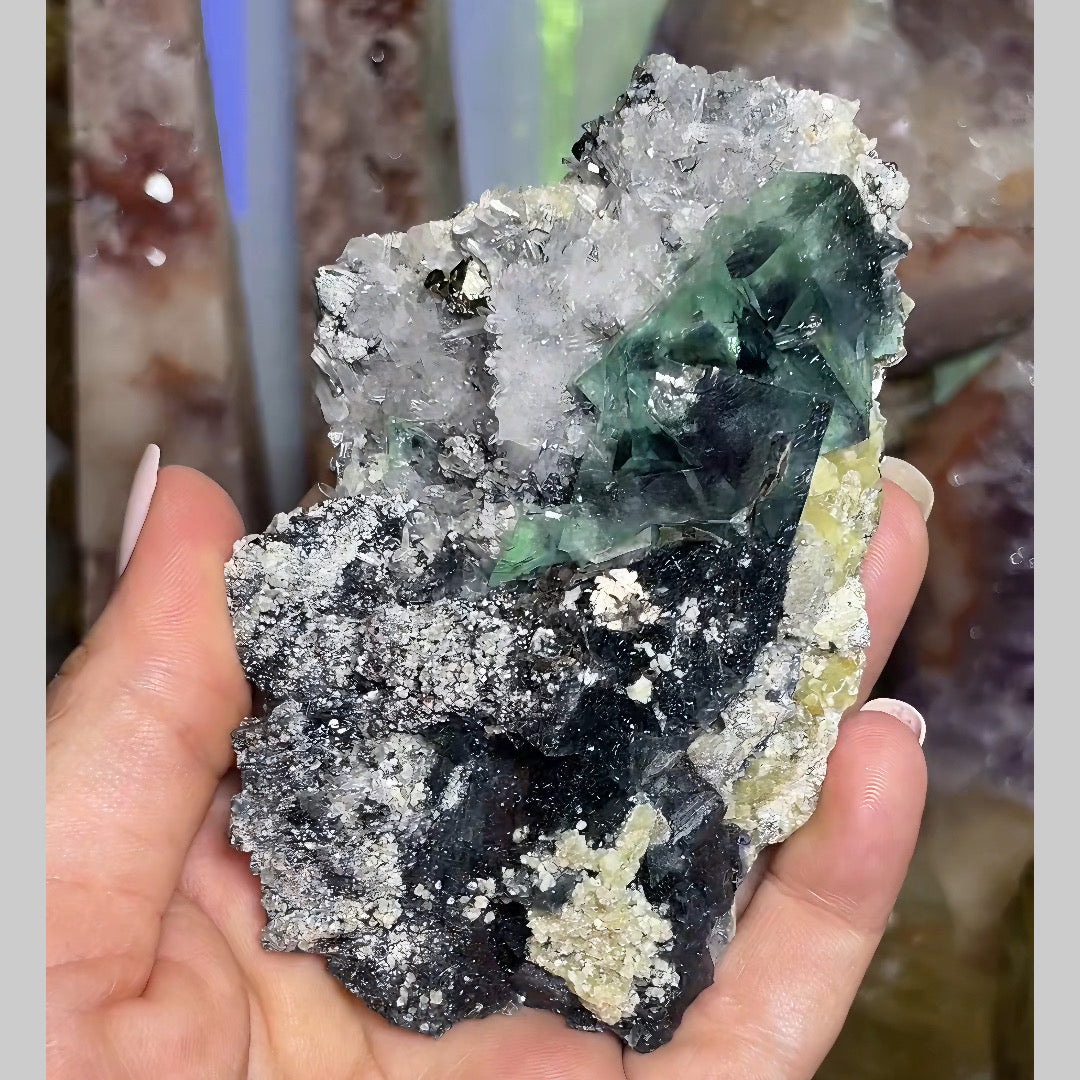 UV Reactive Yindu Fluorite w/ Bismuthinite