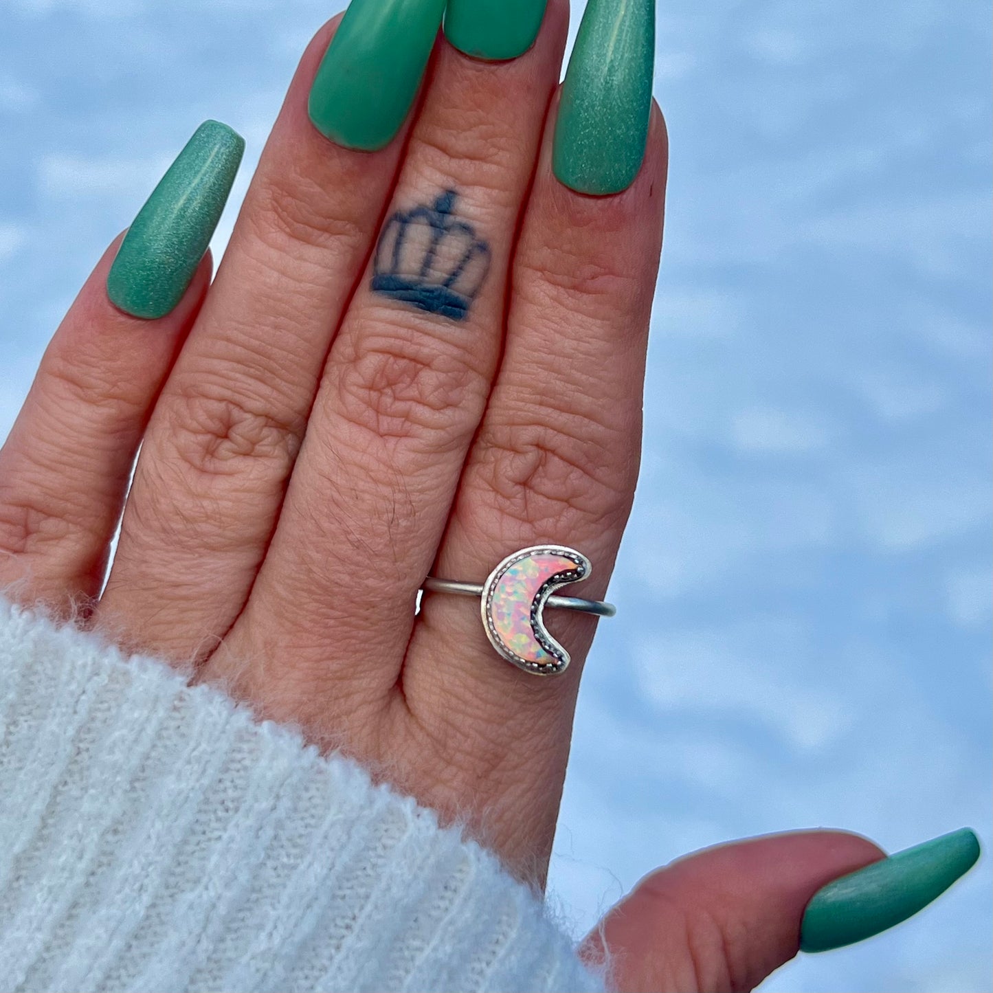 Handmade Opal Moon S925 Ring (sz 8)