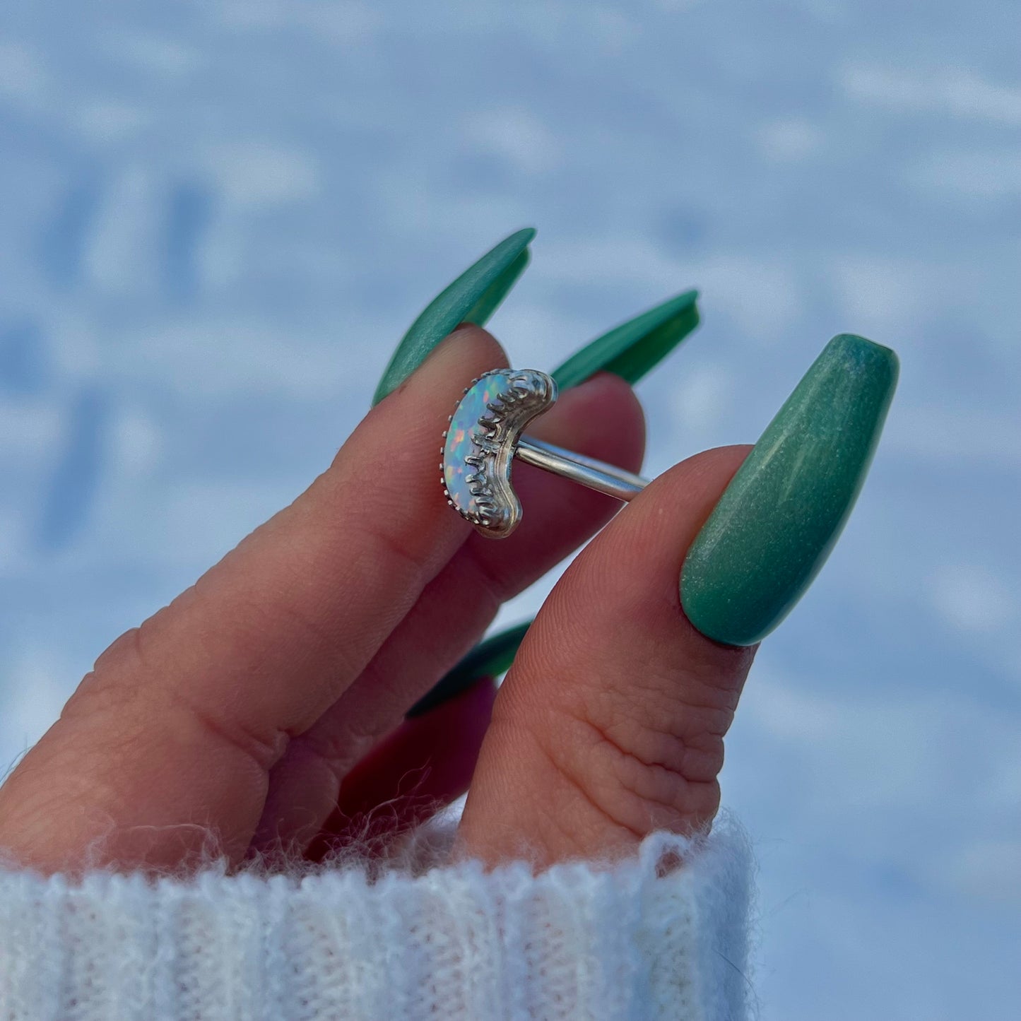 Handmade Opal Moon S925 Ring (sz 9.5)