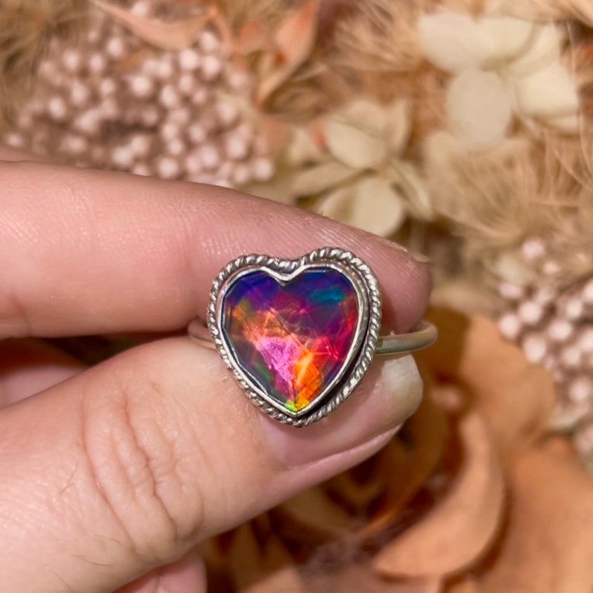 Handmade Aurora Opal Heart Ring