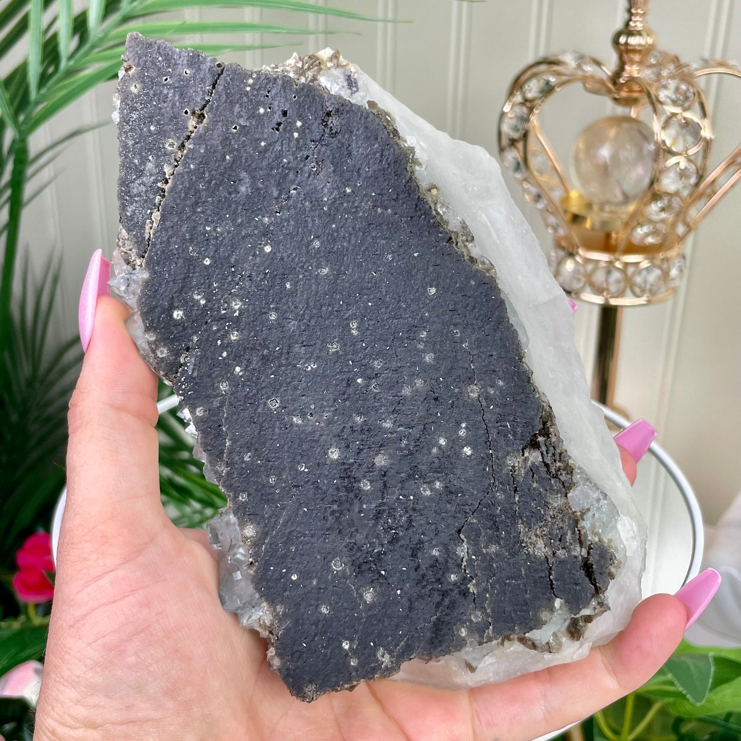 Huge UV Reactive YGX Fluorite w/ UFO Calcite on Quartz