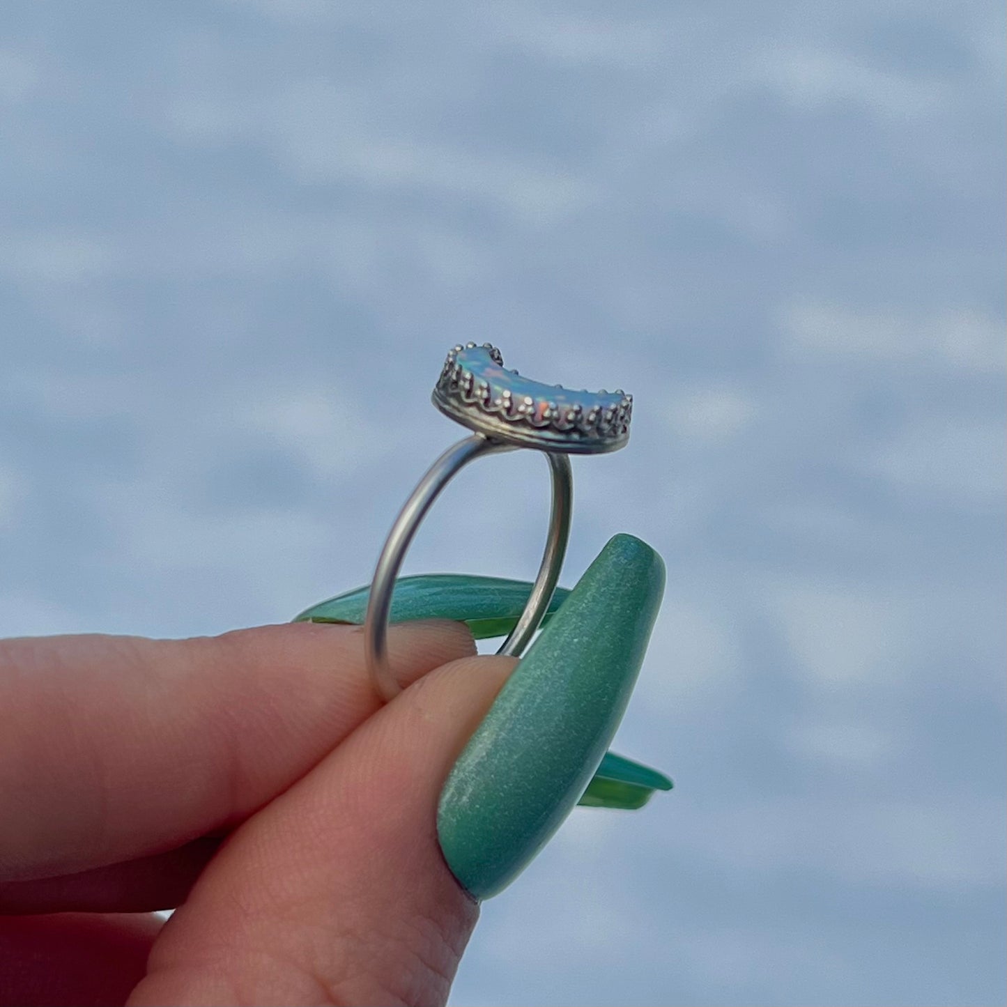 Handmade Opal Moon S925 Ring (sz 7.5)