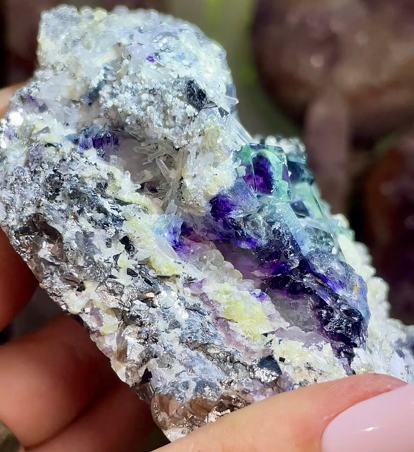 UV Reactive Yindu Fluorite w/ Bismuthinite