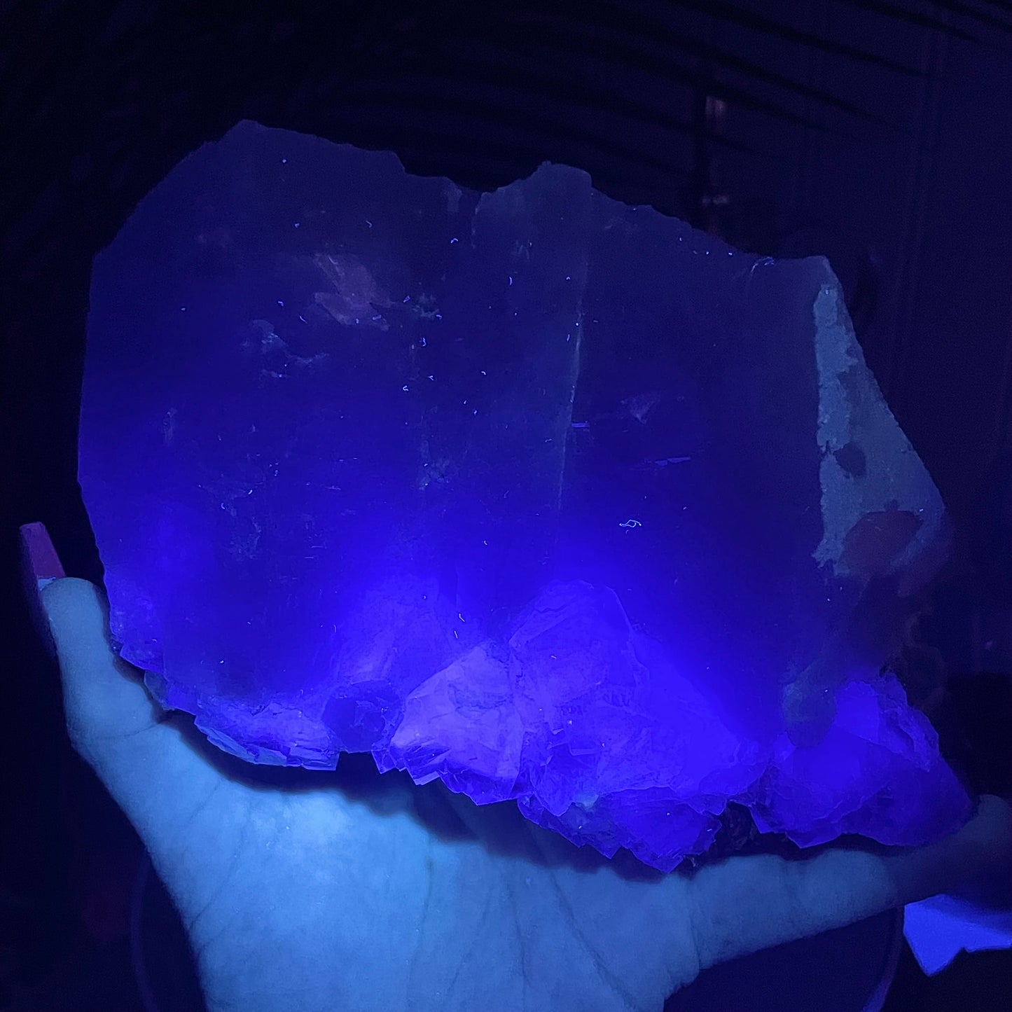 Huge UV Reactive YGX Fluorite w/ UFO Calcite on Quartz