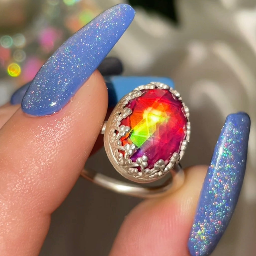 Handmade Aurora Opal S925 Ring (sz 7.5)