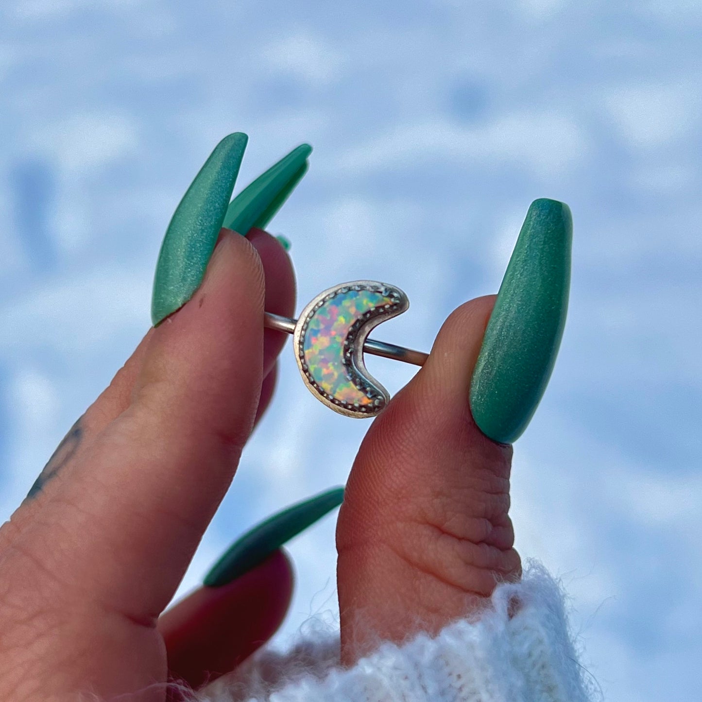 Handmade Opal Moon S925 Ring (sz 9.5)