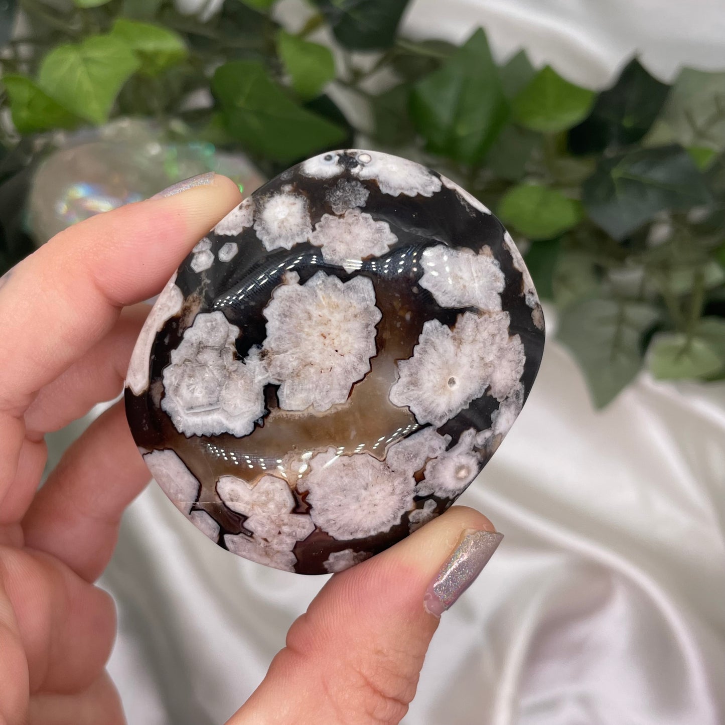 Black Flower Agate Palmstone