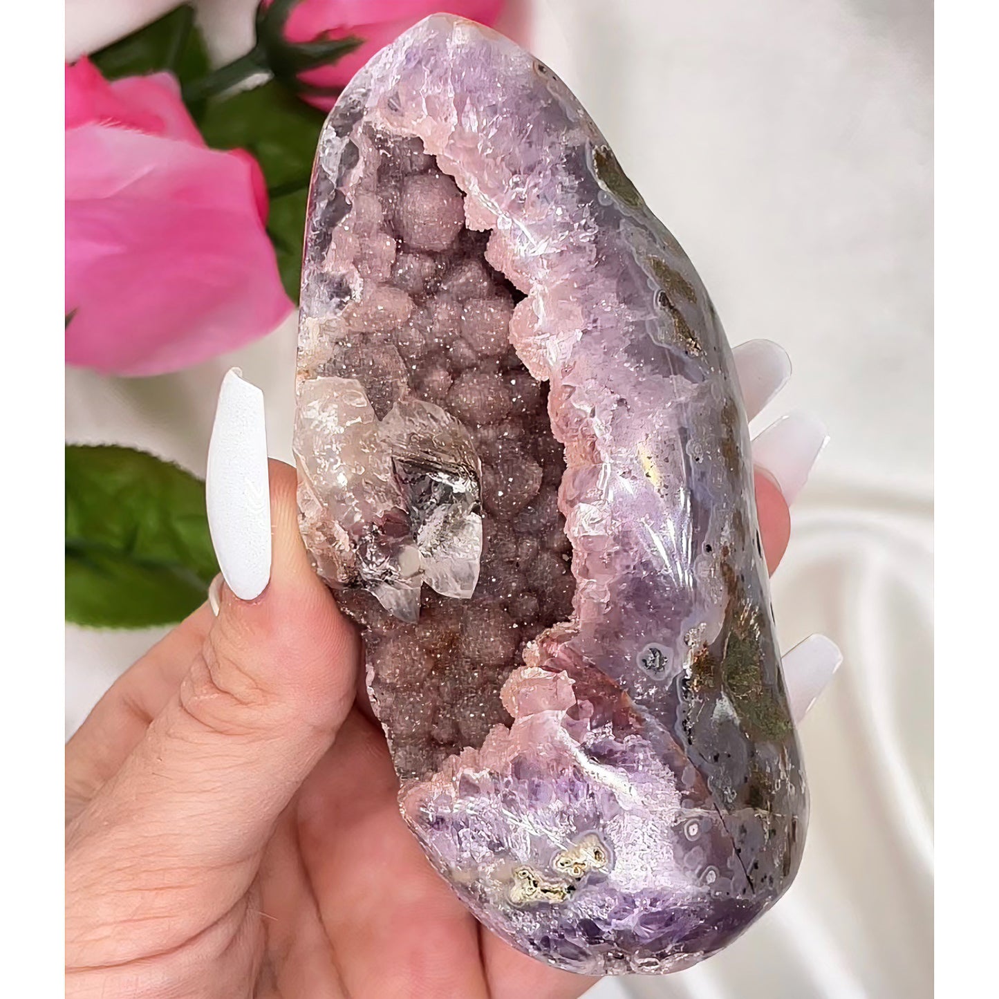 Pink Sugar Amethyst Geode w/ Calcite