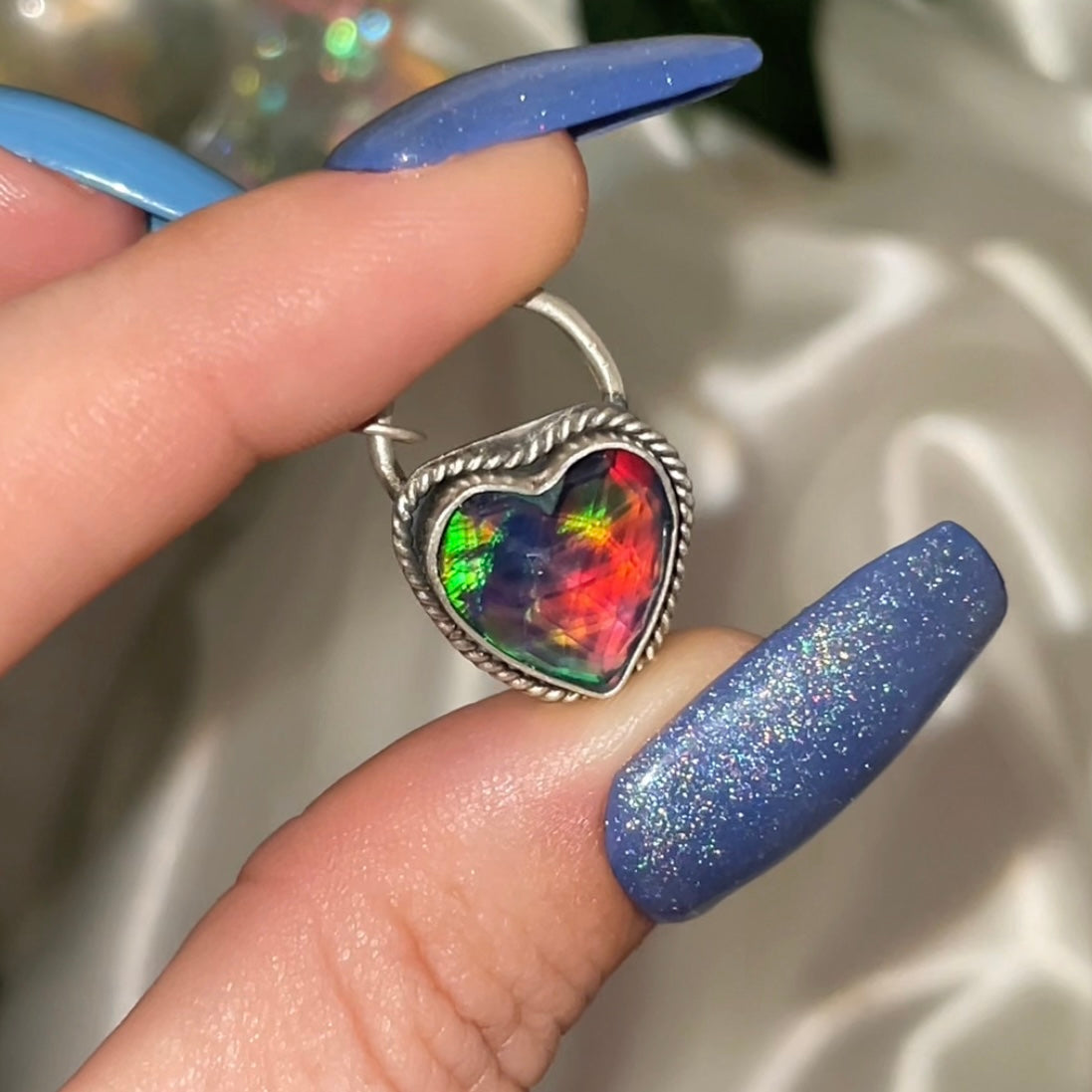 Handmade Aurora Opal Heart Pendant S925