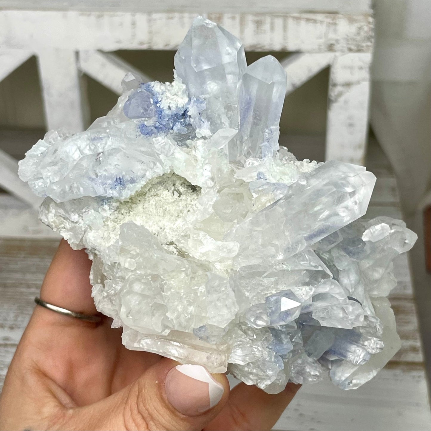 Dumortierite in Quartz Cluster - Jayde and Jewels