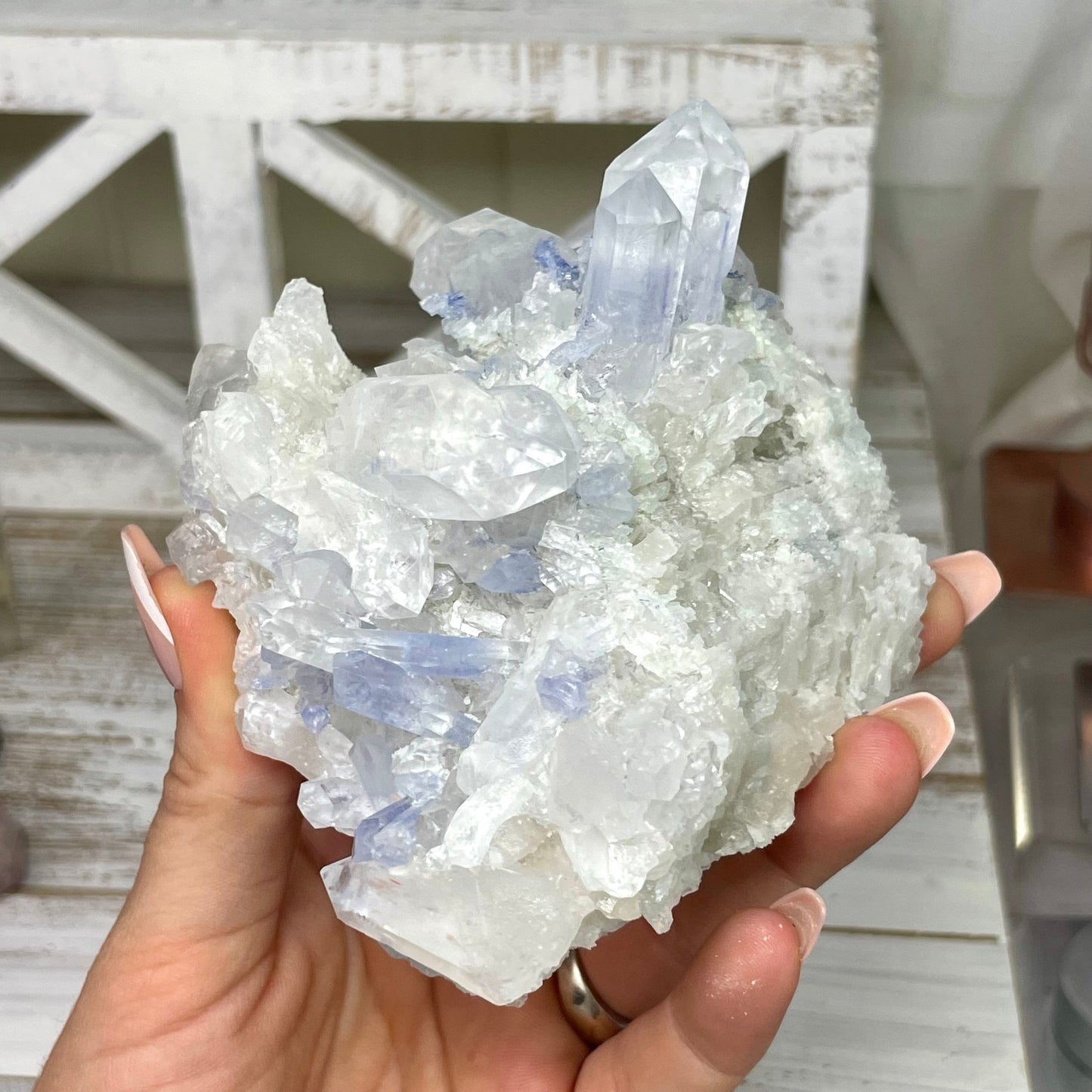 Dumortierite in Quartz Cluster - Jayde and Jewels