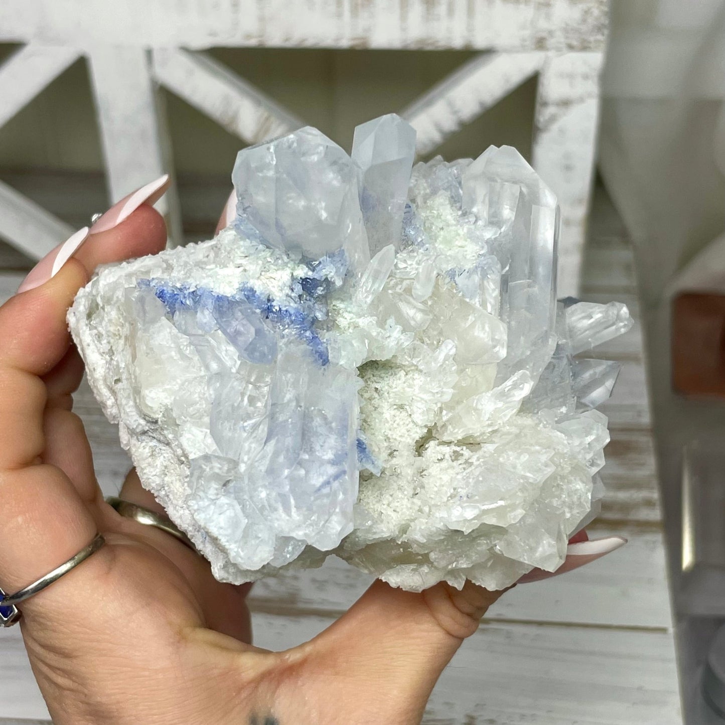 Dumortierite in Quartz Cluster - Jayde and Jewels