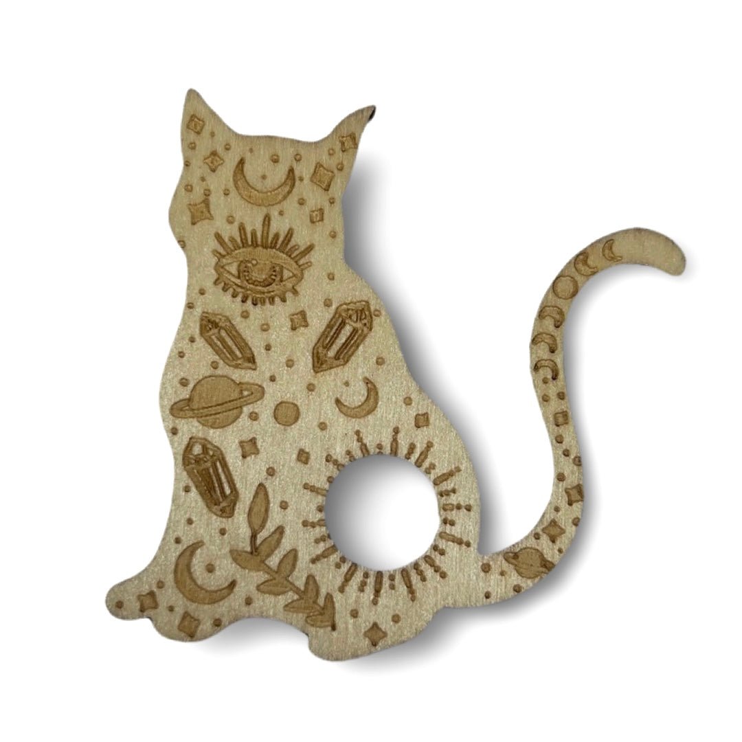 Wooden Celestial Cat Sphere Stand - Jayde and Jewels