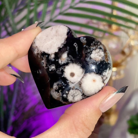 Black Flower Agate Heart