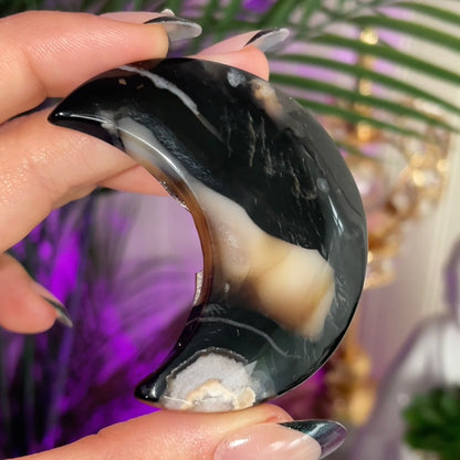 Black Flower Agate Moon