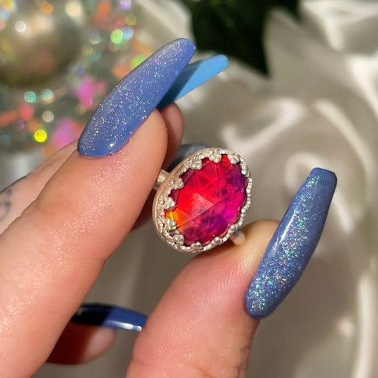 Handmade Aurora Opal S925 Ring (sz 7.5)