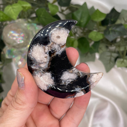 Black Flower Agate Moon