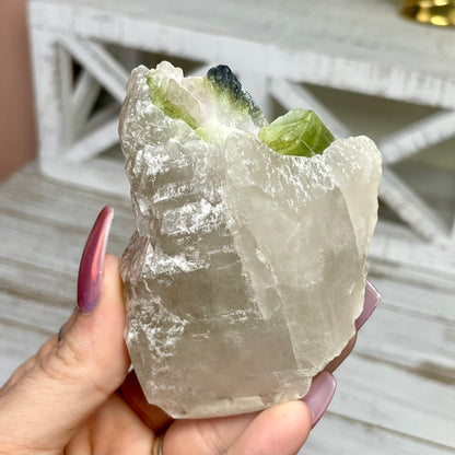 Green Tourmaline on Quartz