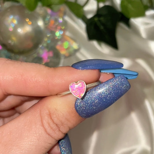 Handmade Pink Opal Heart S925 Ring (sz 8.5)