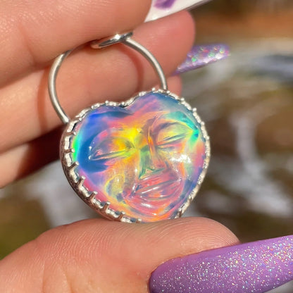 Handmade Aurora Opal Heart Face Necklace s925