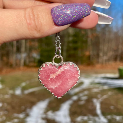 Handmade Rhodochrosite Heart Necklace s925