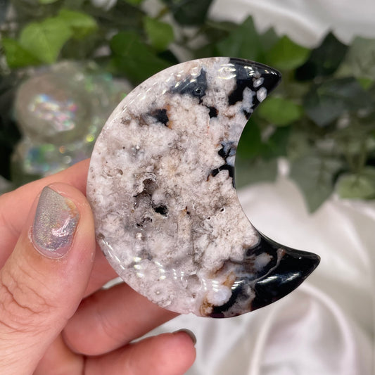 Black Flower Agate Moon