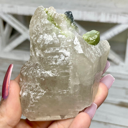 Green Tourmaline on Quartz