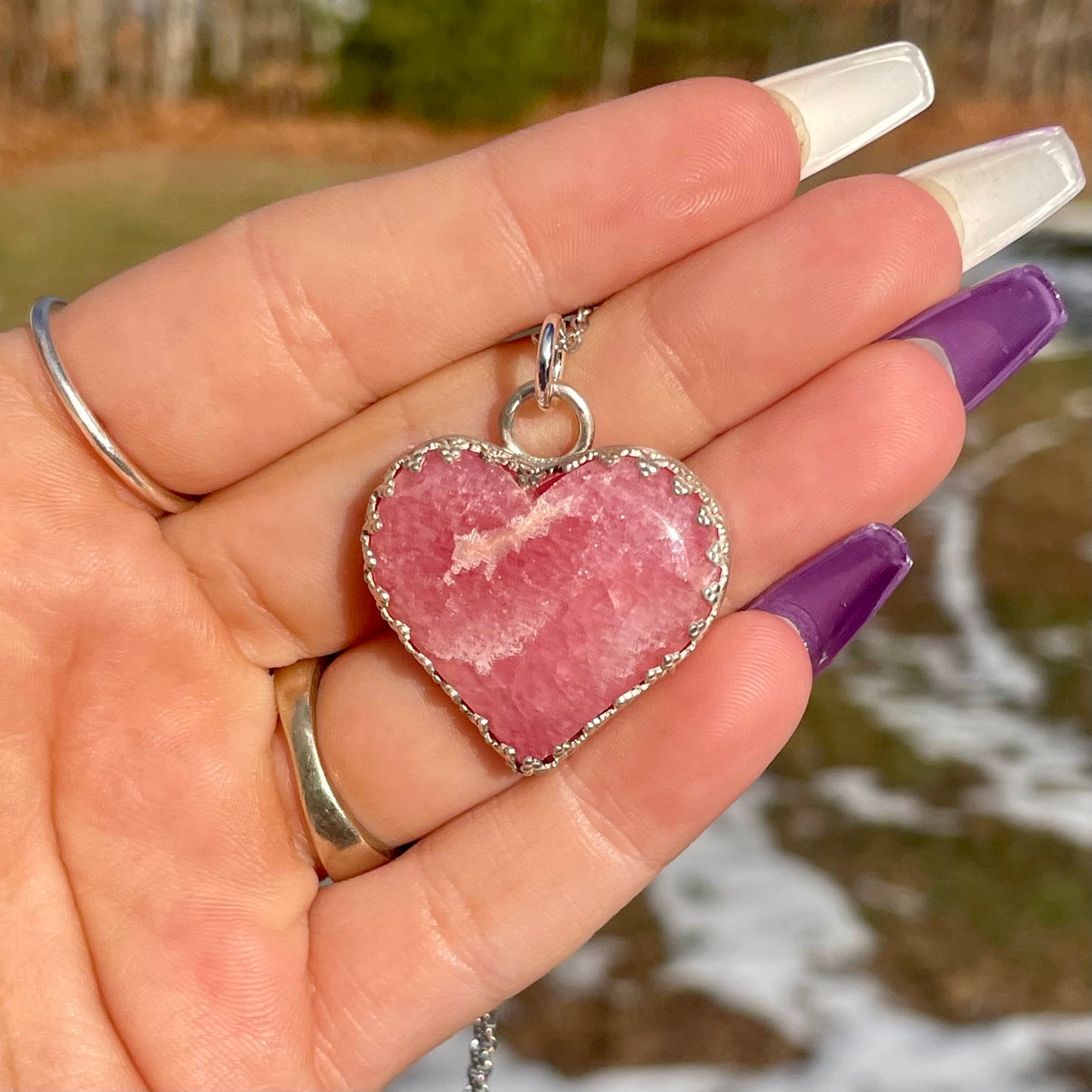 Handmade Rhodochrosite Heart Necklace s925