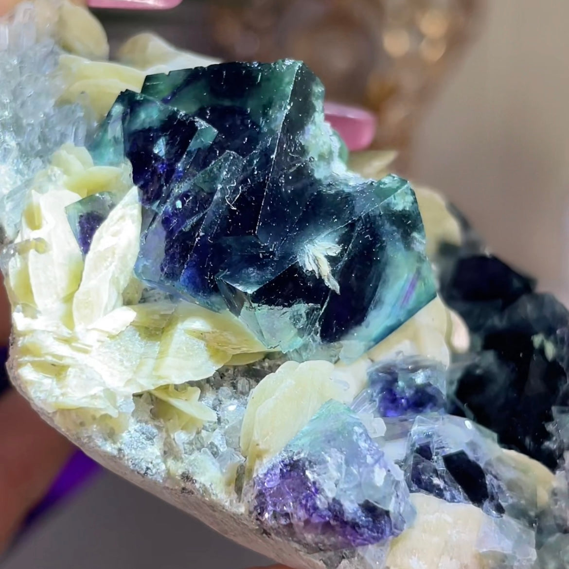 UV Reactive Yindu Fluorite w/ Bismuthinite