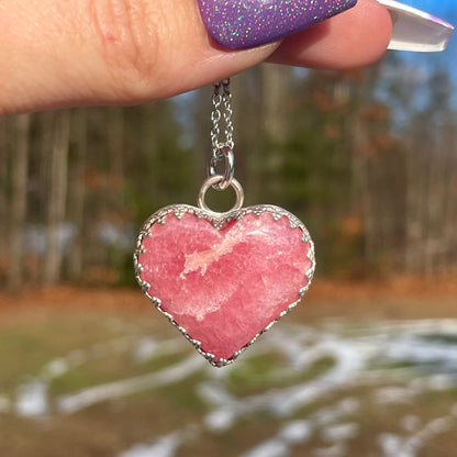 Handmade Rhodochrosite Heart Necklace s925