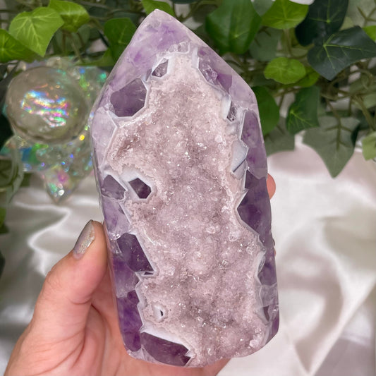 Pale Pink Druzy Amethyst Tower