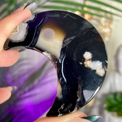 Black Flower Agate Moon