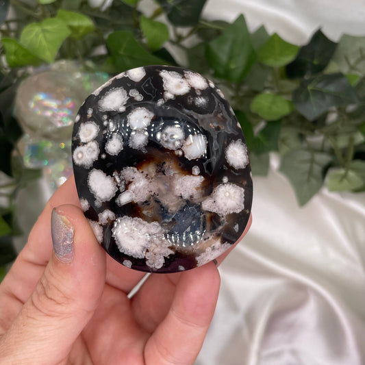 Black Flower Agate Palmstone