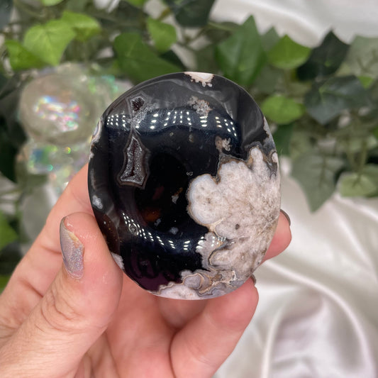 Black Flower Agate Palmstone