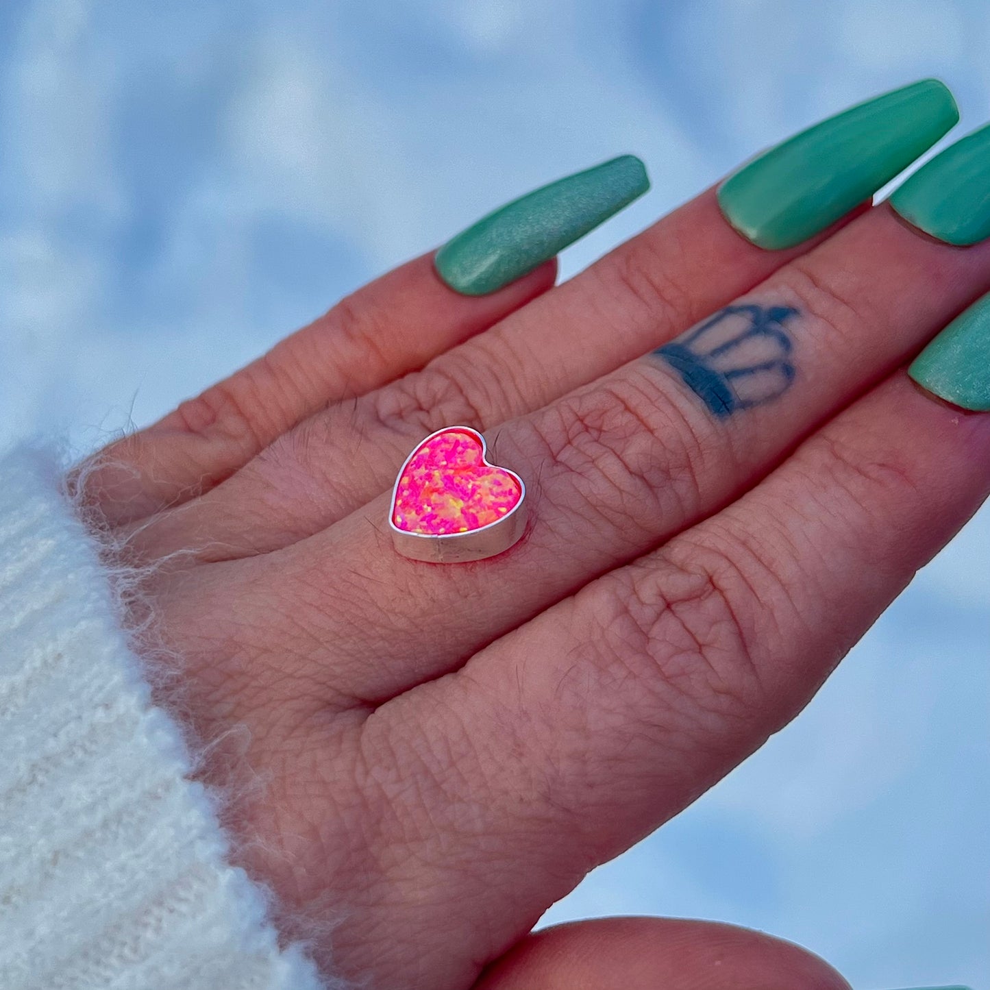 Handmade Pink Opal Heart s925 Ring *PICK YOUR SIZE*