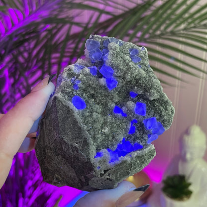 UV Reactive Green Octahedral Fluorite w/ Sugar Quartz Druzy