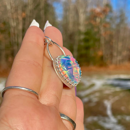 Handmade Aurora Opal Heart Face Necklace s925