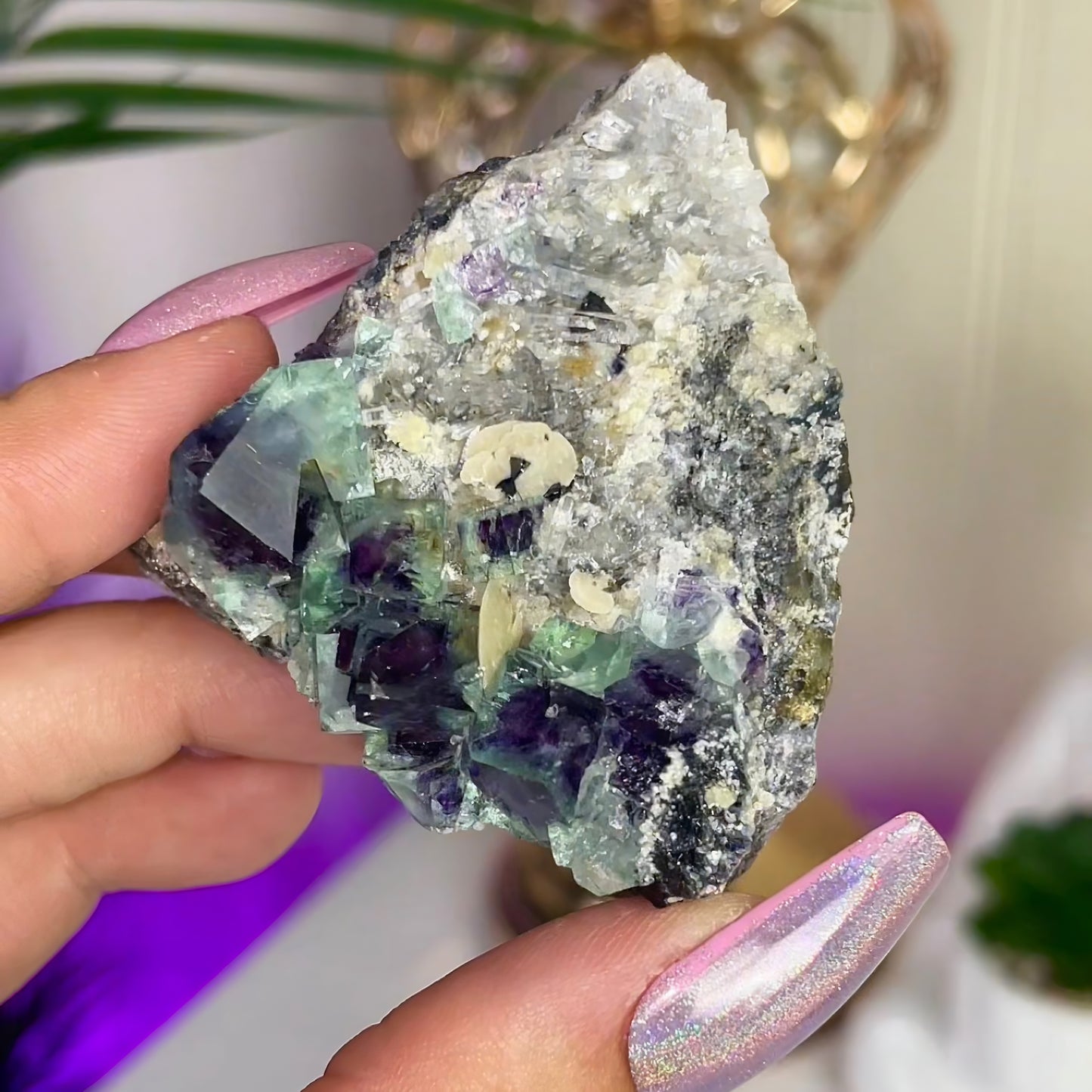 UV Reactive Yindu Fluorite w/ Bismuthinite