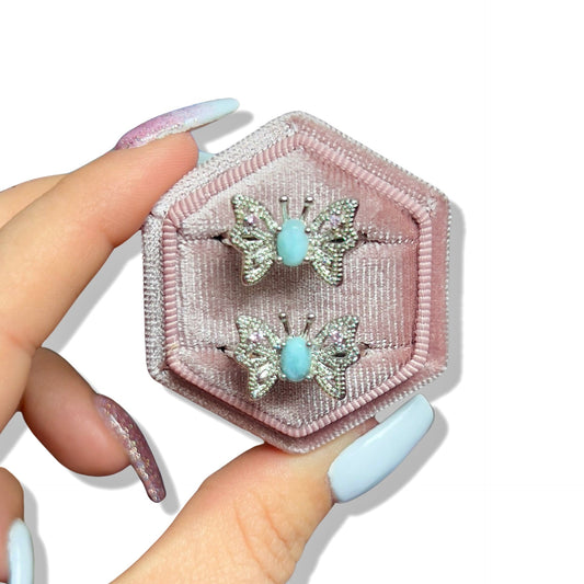 Adj. Larimar Butterfly Ring - Jayde and Jewels