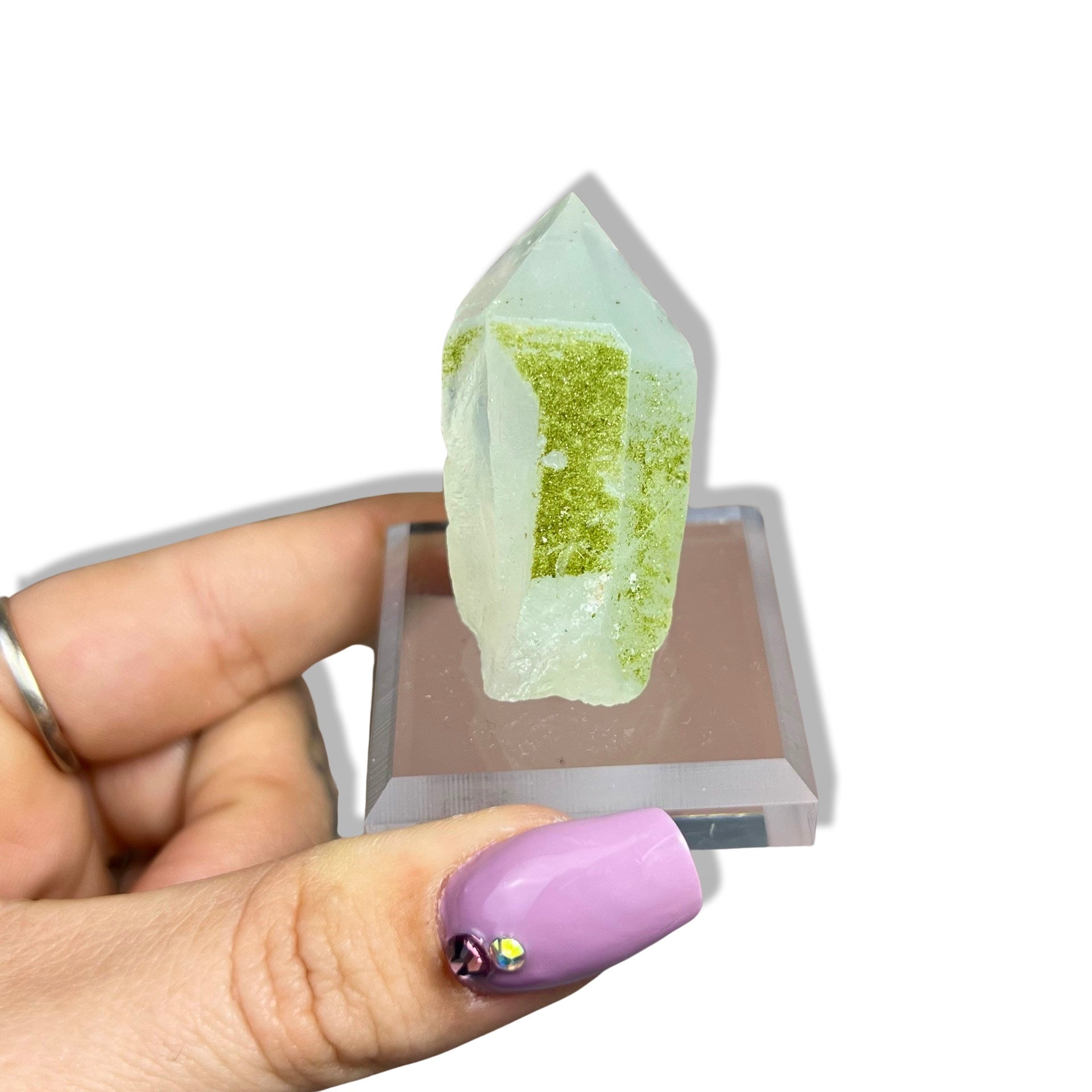 Epidote on Chlorite Quartz Specimen - Jayde and Jewels