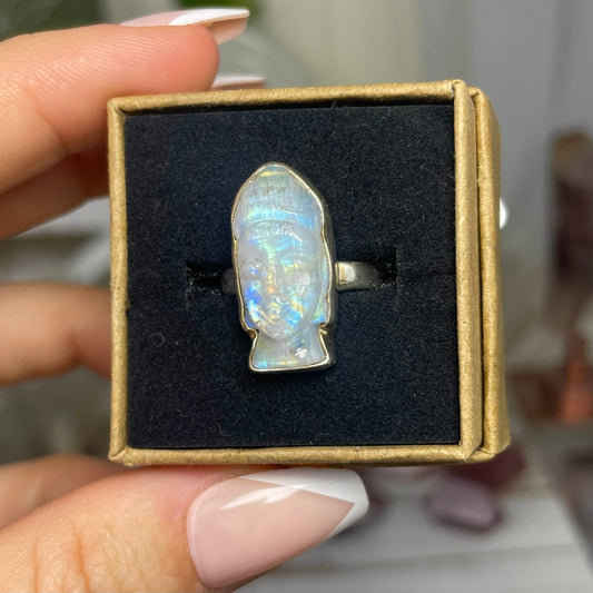 Moonstone Buddha Ring size 6 - Jayde and Jewels
