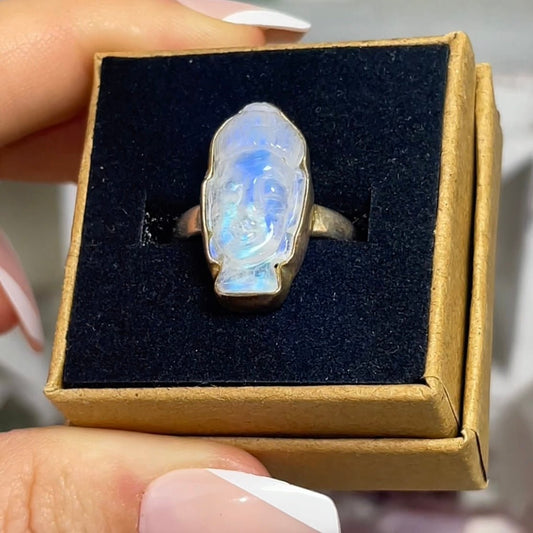 Moonstone Buddha Ring size 8 - Jayde and Jewels