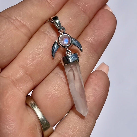 Moonstone / Lemurian Quartz Necklace - Jayde and Jewels