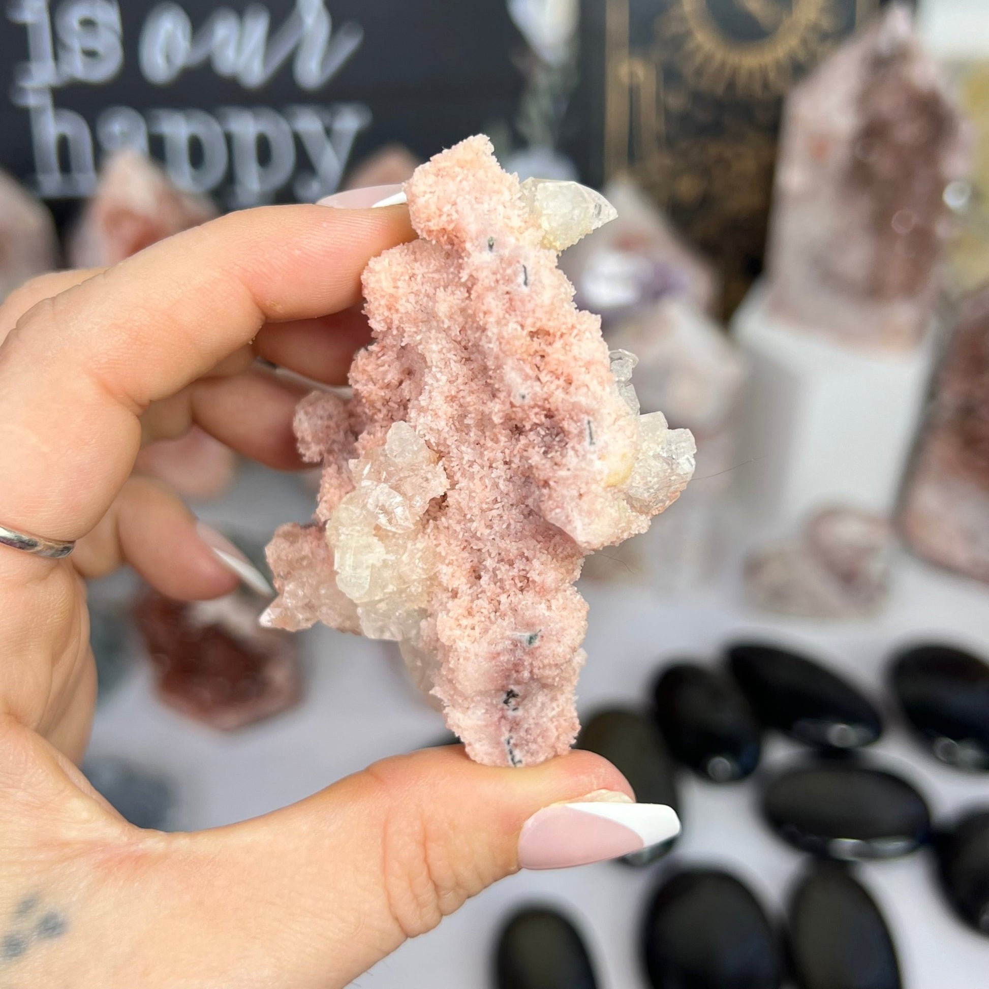 Pink Chalcedony Stalactite w/ Diamond Apophyllite - Jayde and Jewels