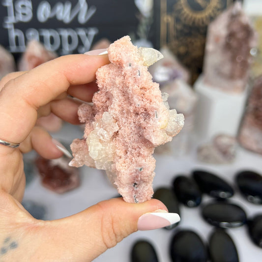 Pink Chalcedony Stalactite w/ Diamond Apophyllite - Jayde and Jewels